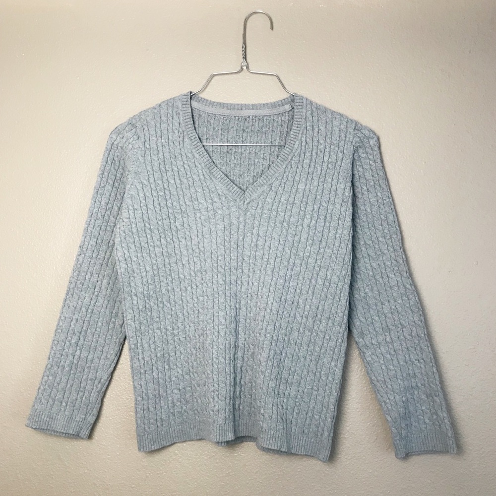 Gray V-Neck Knit Sweater